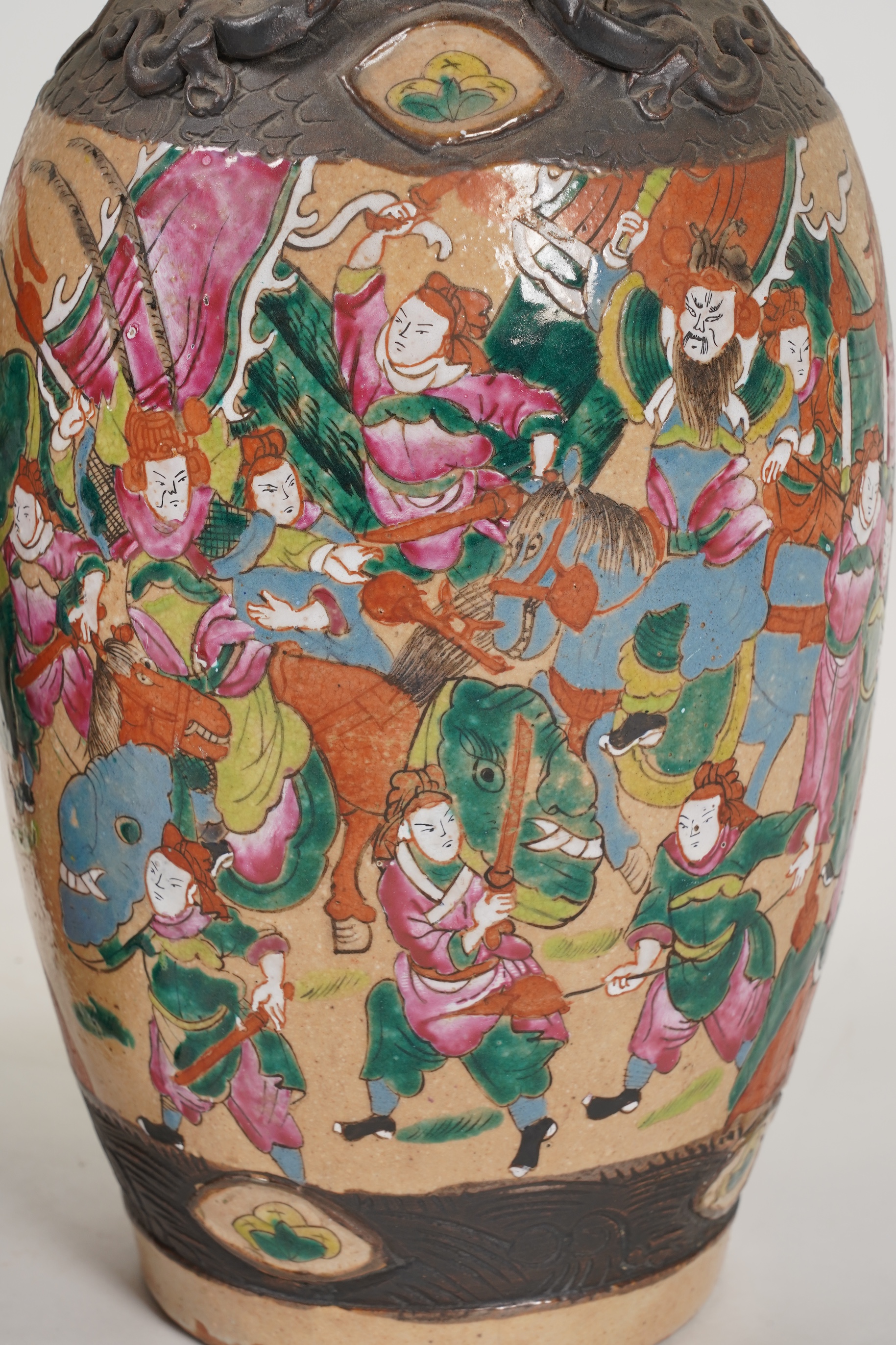 A pair of Chinese famille rose crackle glaze vases, early 20th century